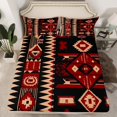 thumbnail image 2 of Manfei Vintage Aztec Adult Full Size Sheets, Black Red Bohemian Abstract Bed Sheets, Tribal Western Theme Sheet Sets, Luxury Bedroom Decor, 4pcs, 2 of 7