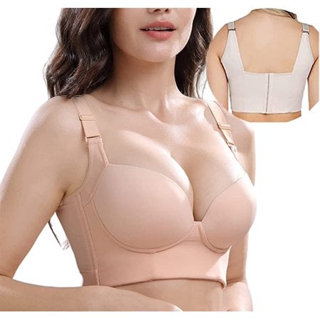 

Women Push Up Sports Bra Deep Cup Full Back Incorporated Coverage Hide Back Fat Bra with Shapewear