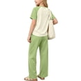 thumbnail image 4 of Amidoa Toddler Girls 2 Piece Outfits Summer Clothes T Shirt Cute Solid Color Ruffle Sleeve Short Sleeves Casual Pants Kids Clothing Sets Green Size 6, 4 of 8