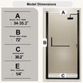 thumbnail image 2 of 34" -35.2''x 72" Semi-Frameless Pivot Shower Door, 1/4" Tempered Glass,1.2inch Adjustable Width, Reversible Installation, Matte Black, 2 of 4