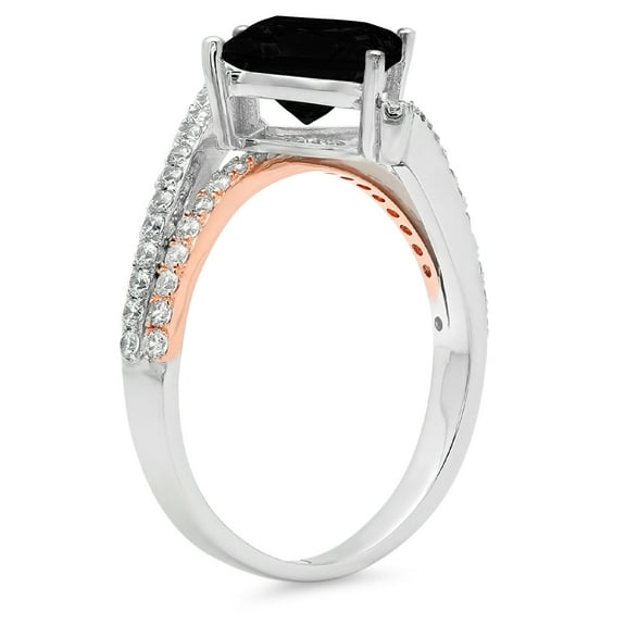 2.3075 ct Princess Cut Natural Onyx Solitaire with Accents Engagement Ring for Women in 18K White/Rose Gold