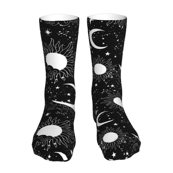 Uemuo Crescent and Stars for 16in Socks, Cotton Socks Sports Socks Knee High Socks Comfortable Socks For Men, Women