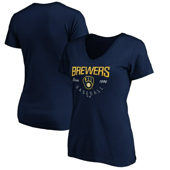 Women's Navy Milwaukee Brewers Core Live For It V-Neck T-Shirt