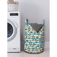thumbnail image 3 of Underwater Laundry Bag, Shells Coral Reef Botany Exotic Ocean Starfish on Brushstroke Stripes, Basket with Handles Drawstring Closure for Laundromats, 13" x 19", Turquoise Dark Khaki, by Ambesonne, 3 of 4