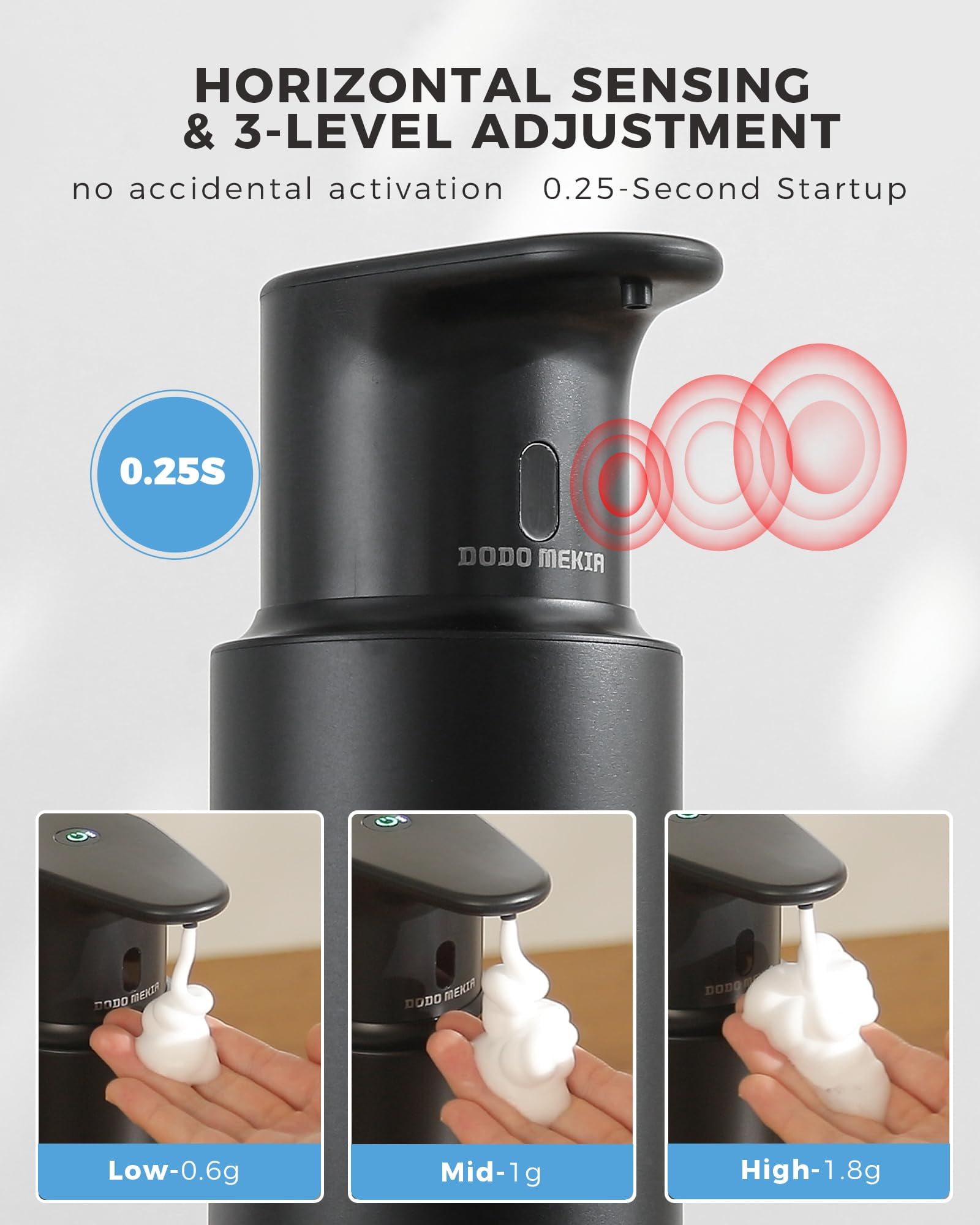 DODO MEKIA Automatic Liquid Soap Dispenser Touchless, 16.2oz/480ml Rechargeable, 3 Adjustable Liquid Levels, IPX5 Waterproof, for Kitchen Bathroom, Stainless Steel