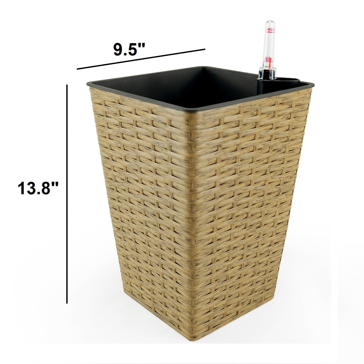 2 Pack Smart Selfwatering Square Planter Indoor Outdoor Hand Woven Wicker Brown UV Stabilized Frost Resistant with Water Level Indicator for Patio Garden Home