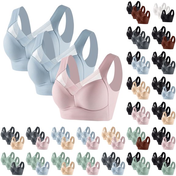 IQOGKRN 3 Pack Seamless Bra Sports Bras for Women No Underwire Comfort Push Up Soft Wireless Bralette Full Coverage Everyday Bras Multicolor #1 L