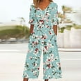thumbnail image 2 of Edvintorg Womens Rompers for Summer Vintage Floral Printed Short Sleeve V Neck Back Zipper Wide Leg Jumpsuit with Pocket Casual Loose Overalls for Women, 2 of 5