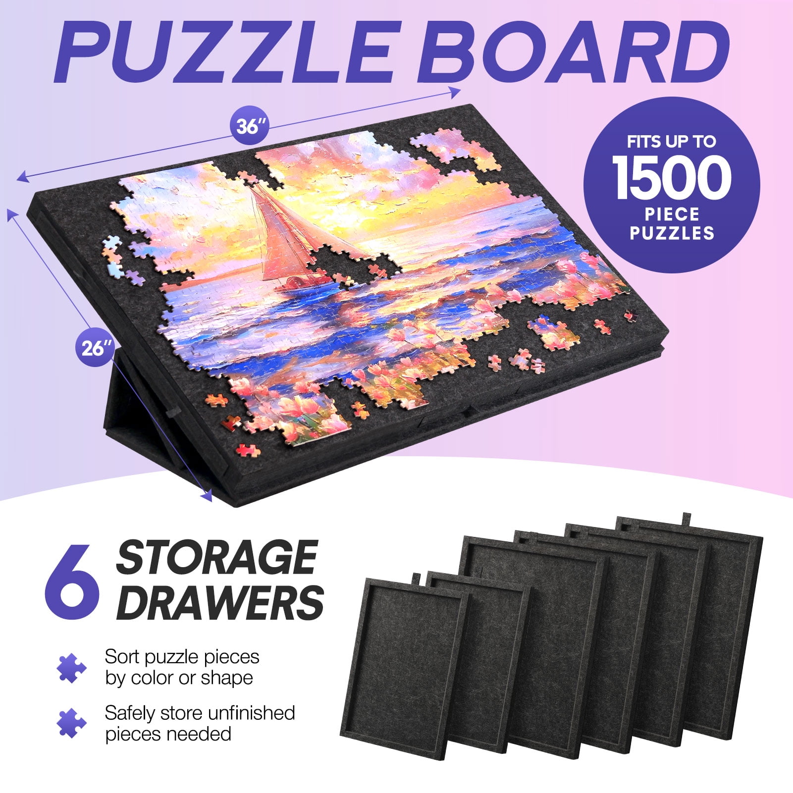 Ayieyill 1500 Piece Rotating Puzzle Board with Drawers and Cover,26"x36"Portable Felt Jigsaw Puzzle Table for Adults Portable,Lazy Susan Spinning Puzzle Boards Birthday Gift for Mom