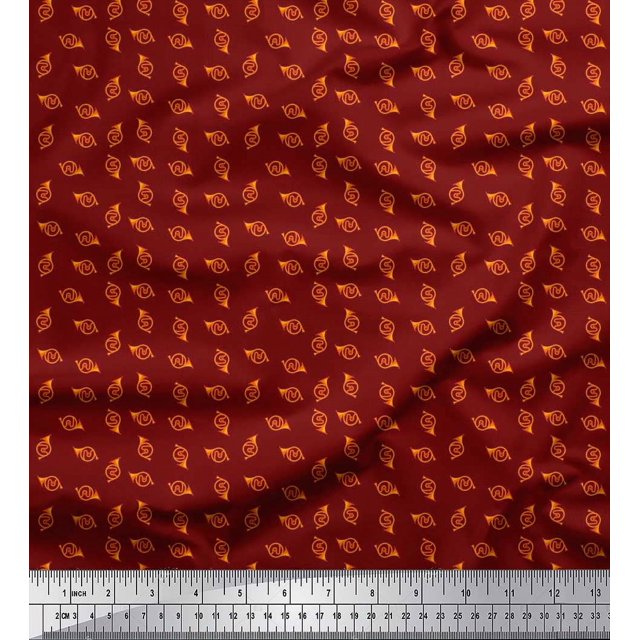 Soimoi Crepe Silk Fabric French Horn Musical Instrument Fabric Prints by Yard 42 Inch Wide