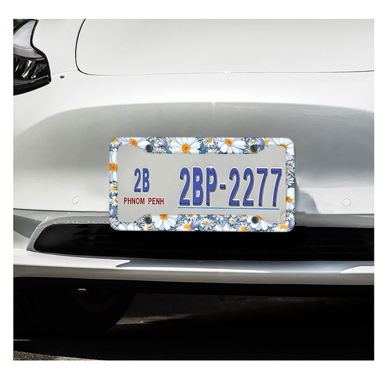 Renewold Hippie Flower Daisy Blue Car Frame License Plate Frames Universal Fit for SUV Truck Vans Sedans, Vanity Tag Frame for Men Women, 2 Pack