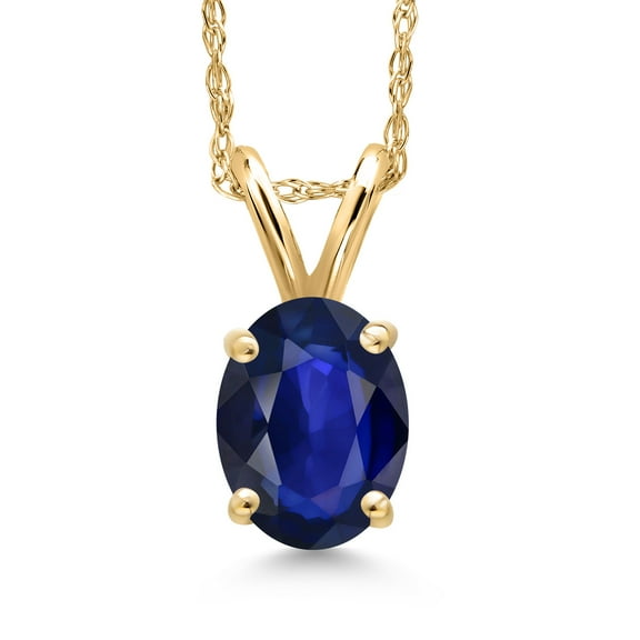 Gem Stone King 10K Yellow Gold Blue Sapphire Pendant Necklace for Women | 0.57 Cttw | Gemstone September Birthstone | Oval 7X5MM | With 18 inch Chain