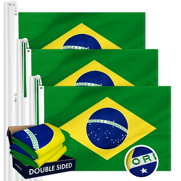 Brazil Brazilian Flag 3x5FT 3-Pack Double-sided Embroidered Polyester By G128