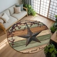 thumbnail image 3 of Sage Green Brown Texas Star 5ft Round Rug, Retro Country Star Farmhouse Wooden Non-Skid Rubber Backing Large Area Rugs - Living Room Bedroom Home Office, Indoor Floor Mat Carpets Washable Rug, 3 of 9