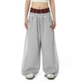 thumbnail image 7 of Women's loose sweatpants, men's sweatpants, plaid pants, loose gray sweatpants, plaid patchwork sweatpants, loose trousers with pockets, fake two-piece (heart), 7 of 7