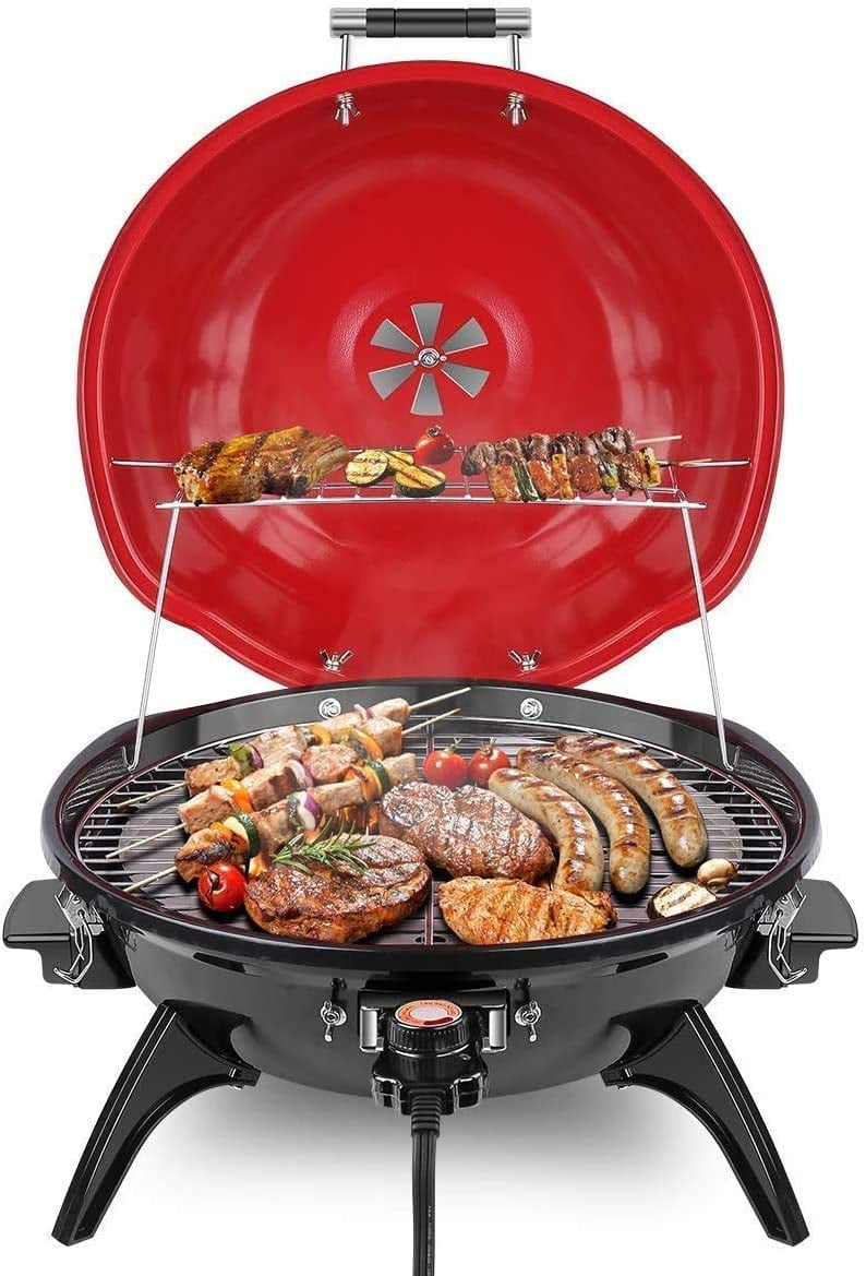 Techwood Indoor/Outdoor Electric BBQ Grill-Adjustable Temperature Control-18inch Round Portable Home Barbecue Grill 
