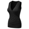 thumbnail image 2 of Doublju Women's V- Neck Sleeveless Shirred Sides Tank Top (Plus Size Available), 2 of 4