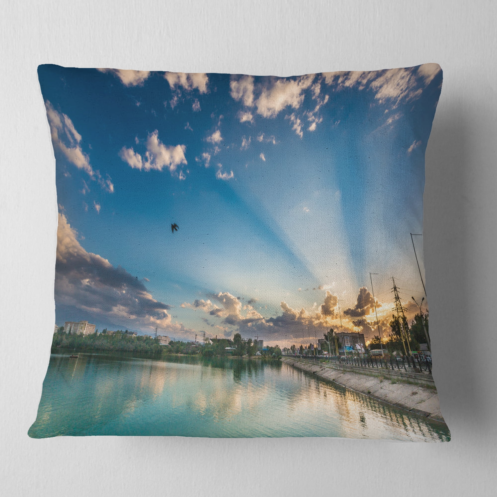 Designart Moving Clouds Over Lake - Landscape Photo Throw Pillow - 16x16