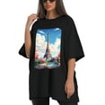 thumbnail image 4 of Plus Size Shirt for Women Black Tops for Women Short Sleeves Shirt for Women Eifel Tower In Paris, Flowers3 T Shirt Crewneck Shirt for Women XS, 4 of 5