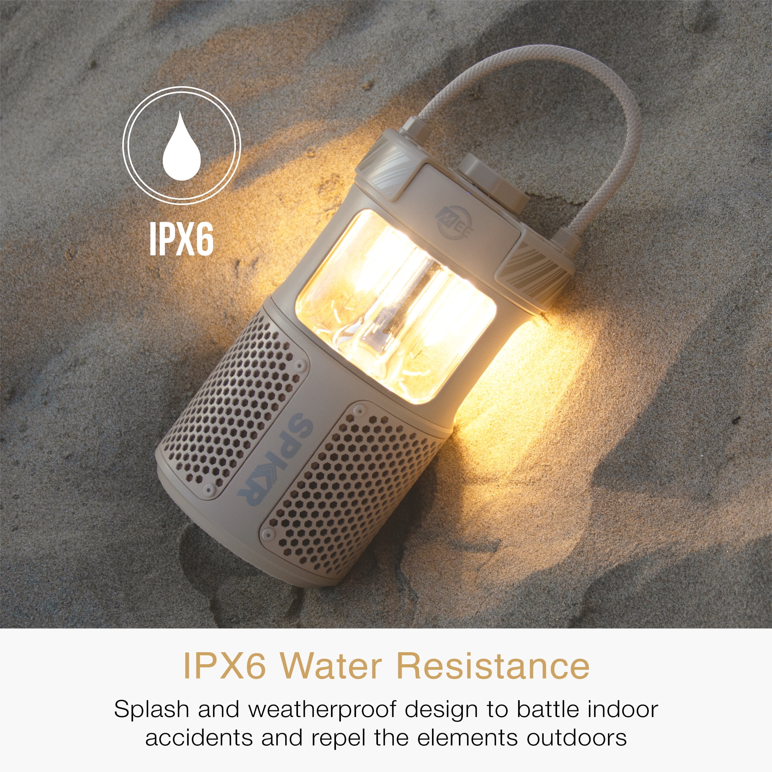 MEE audio lightSPKR Bluetooth Wireless Speaker + Camping Lantern, IPX6 Water Resistant (Desert Sand)