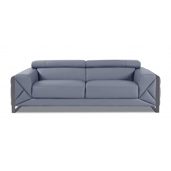 89" Light Blue and Chrome Genuine Leather Standard Sofa
