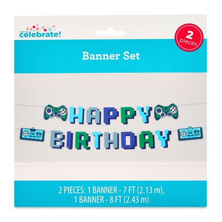 Multicolor Gamer Happy Birthday Banner Set, 2 Pieces, by Way To Celebrate