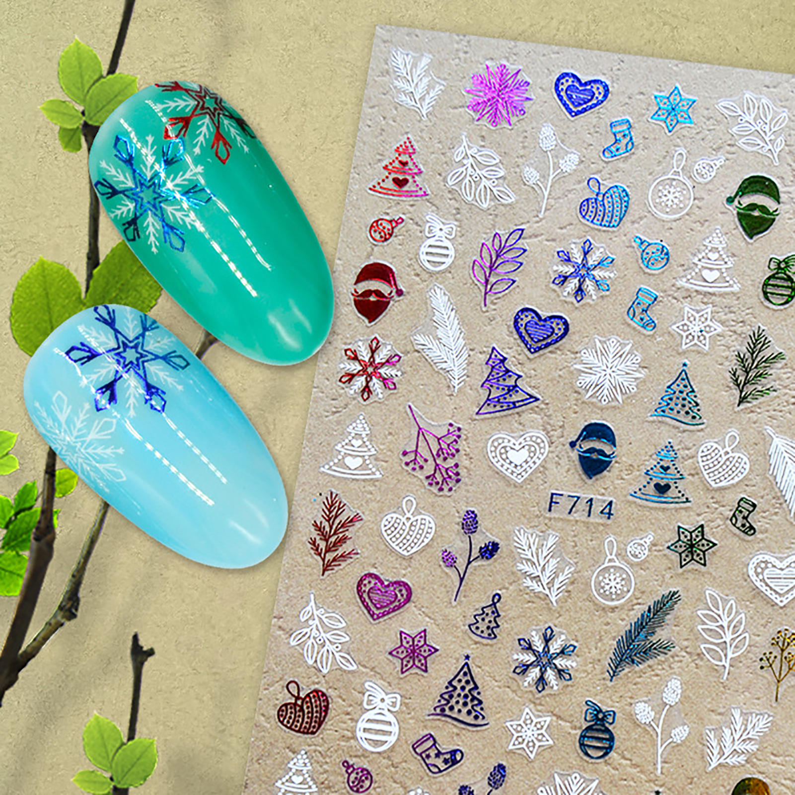 comerut Christmas Nail Sticker Self Adhesive Non-Fading DIY Mini White Radium Golden Colorful Golden Snowflake Nail Decal for Girl