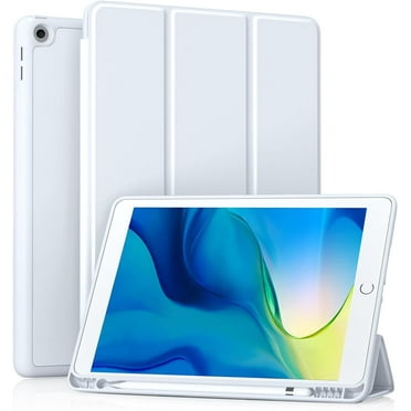 Case Compatible with iPad 10.2 Inch 2021/2020/2019, for iPad 9th/8th/7th Generation Case with Pencil Holder, Protective Case with Soft TPU Back, Auto Sleep/Wake Cover, White