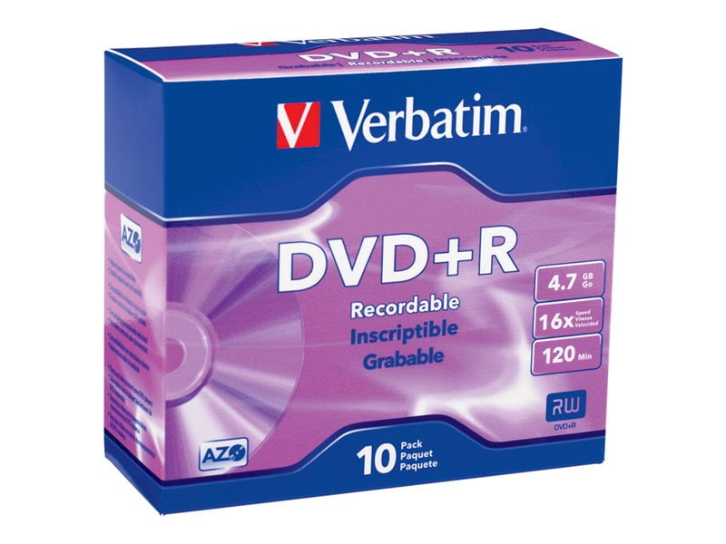 VERBATIM DVD+R BRAND SLV 10pk 4.7GB/16X SLIM CASE