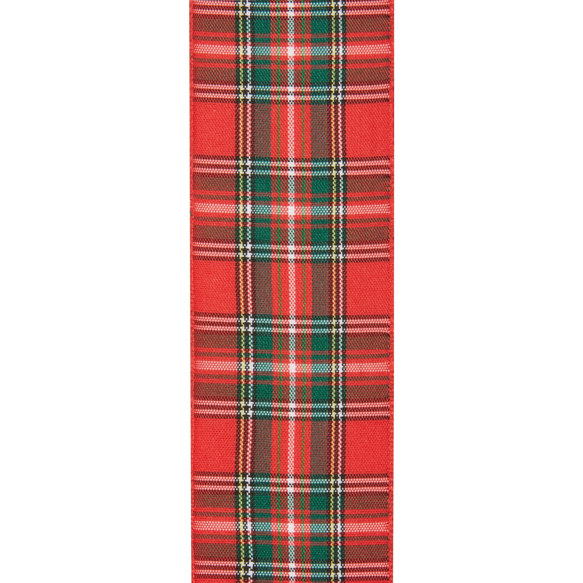 (2 pack) Offray Ribbon, Red 1 1/2 inch Tartan Woven Ribbon, 9 feet
