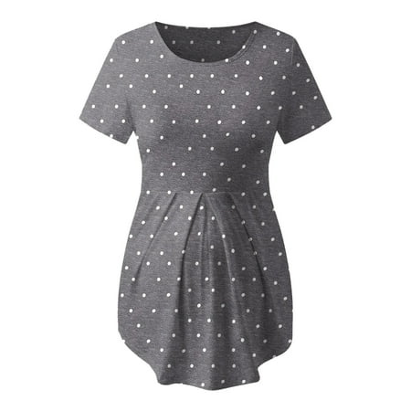 

Baycosin Maternity Nursing Tops & Tees Summer Irregular Dots Print Hem Short Sleeve Crew Neck T Shirt Top for Breastfeeding