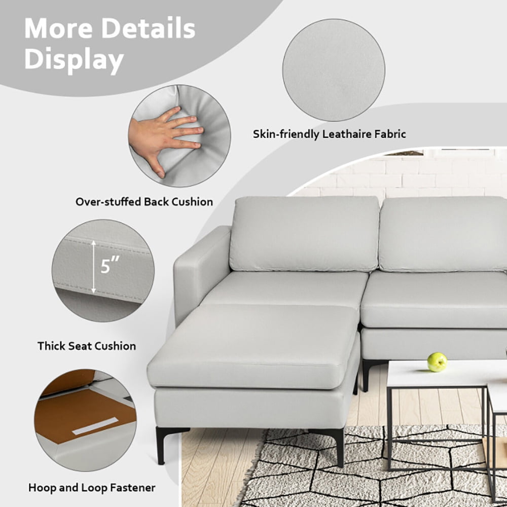 Finihen L-shaped Sectional Sofa Couch, Convertible Sectional Sofa, Modular L-shaped Sectional Sofa with Reversible Chaise and 2 USB Ports, for Living Room, Light Gray Finihen L-shaped Sectional Sofa Couch, Convertible Sectional Sofa, Modular L-shaped Sectional Sofa with Reversible Chaise and 2 USB Ports, for Living Room, Light Gray