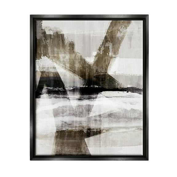 Stupell Industries Modern Layered Streaked Geometric Lines Graphic Art Jet Black Floating Framed Canvas Print Wall Art, Design by Nina Blue