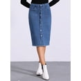 thumbnail image 2 of DARING DIVA Women's Button Down Frayed Raw Hem Jean Midi Skirt L Mid Blue, 2 of 6
