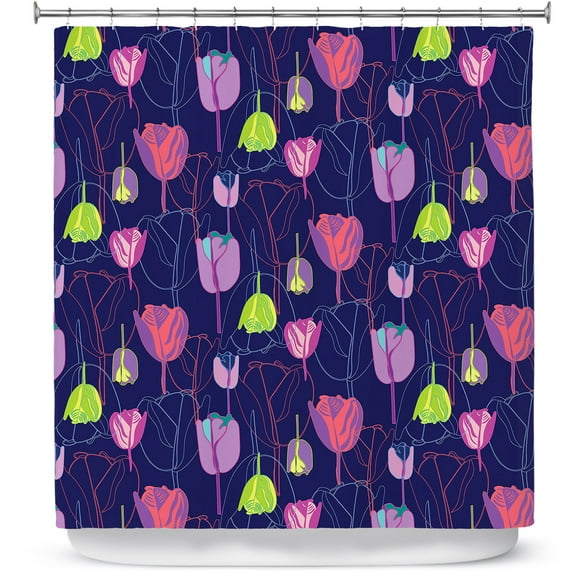 Shower Curtains 70" x 93" from DiaNoche Designs by Yasmin Dadabhoy - Tulips Navy Pink