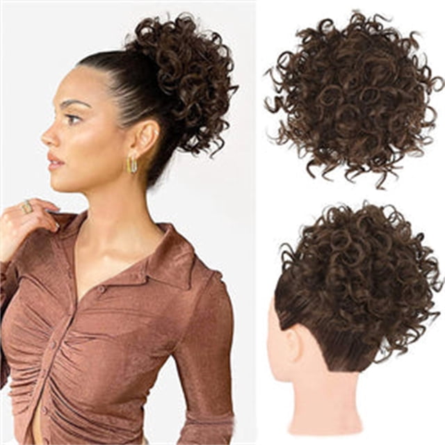 Bradem Wig Elastic Drawstring Curly Bun Hairpiece - Short Loose Curly High-Temperature Silk, Messy Hair Bag with Drawstring, Elastic Ponytail Rope for Curly Hair