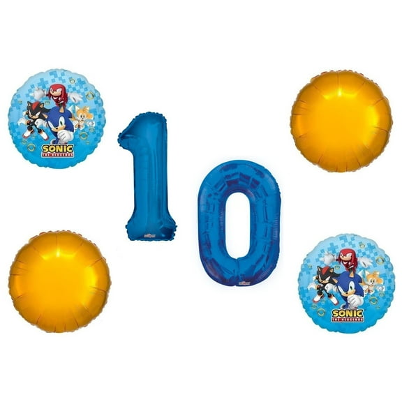 Sonic the Hedgehog 10th Happy Birthday 5 Piece Gold Rings Balloons Set