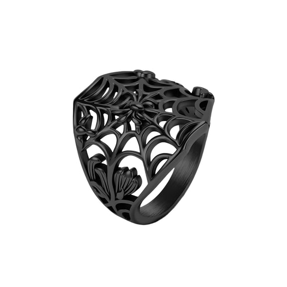 PAMTIER Vintage Hollow-Out Spider Web Ring for Men Stainless Steel Wide Band Floral Gothic Hip Hop Punk Bold Statement Jewelry