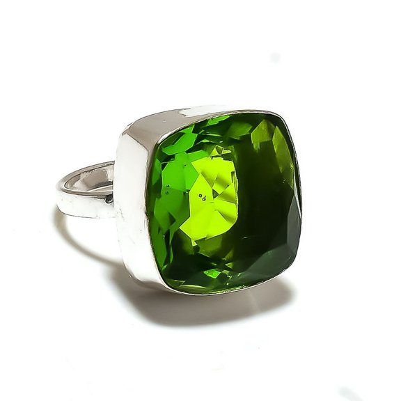 Natural Peridot Gemstone Handmade 925 Sterling Silver Gift Ring Size 7.5