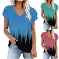 thumbnail image 7 of Summer Savings Clearance 2024! TAGOLD Womens Summer Tops,Women's Fashion Printed V Neck Short Sleeve T-shirt Blouse Loose Tops Blue D 4, 7 of 7