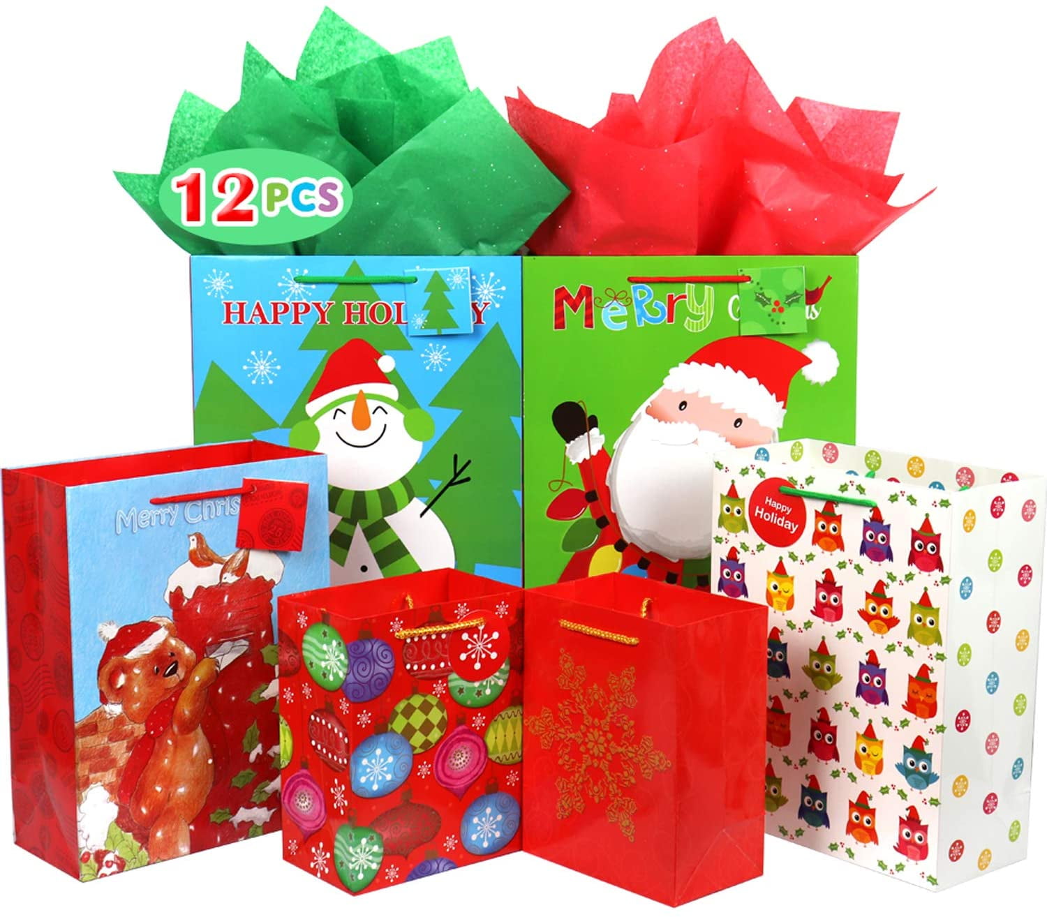 Christmas Gift Bags 12pack Christmas Large Gift Bags 126inch Metallic  Foil Gift Bags Bulk With Ribbon  Fruugo IN