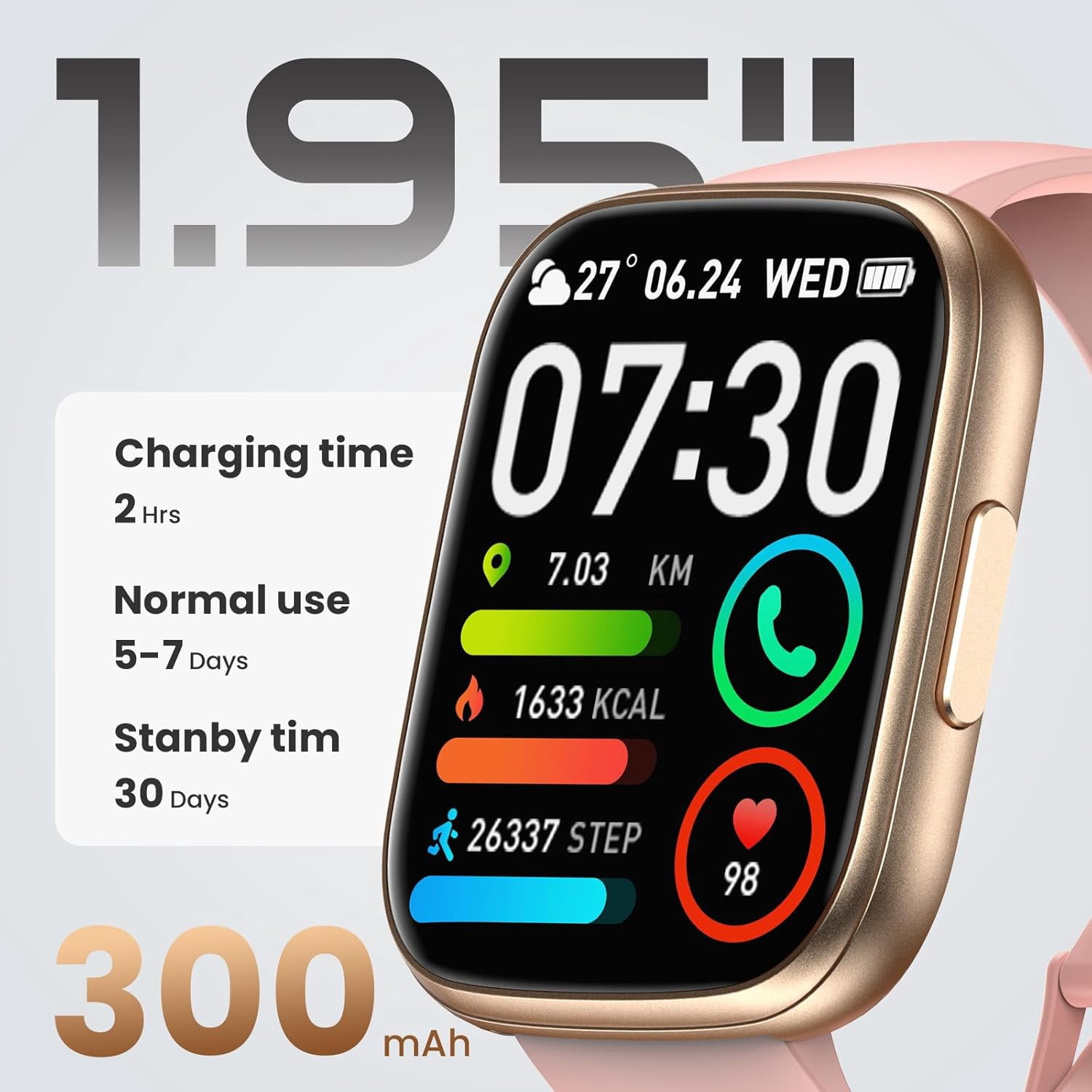 Smart Watch for Men Women (Answer/Make Calls),1.95" Touchscreen Fitness Tracker with 110+ Sport Modes,Heart Rate/Sleep Monitor/Pedometer Fitness Watch,IP68 Waterproof Activity Tracker for Android iOS