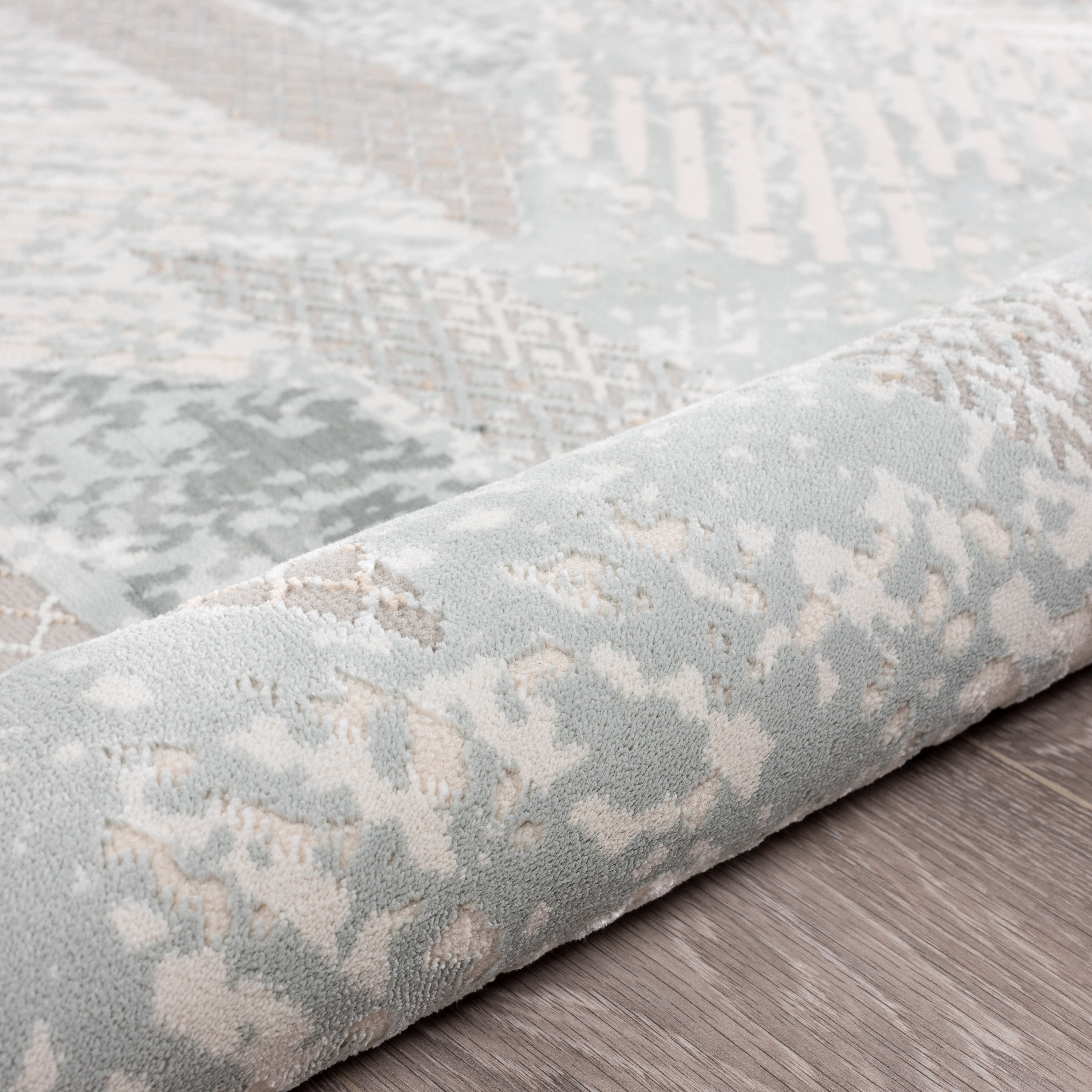 LR Home Martha Annie Gray/Blue Modern Geometric Polyester Area Rug, 5'3" x 7'3"