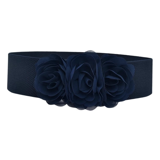 Cinturón de cintura elástica Aleación Hebilla Cinturón ancho para mujeres suéter de abrigo de blusa de ropa Azul oscuro