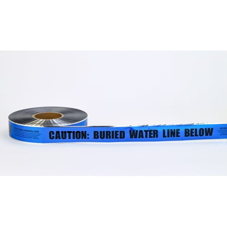 Polyethylene Underground Water Line Detectable Marking Tape, 1000' Length x 2 Width, Blue