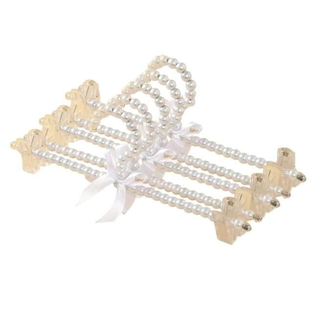 Advancent Lote de 5 perchas para pantalones largos y vestidos con perlas, organizador elegante para la colección de ropa de adultos. Almacenamiento y organización del hogar Perchero blanco