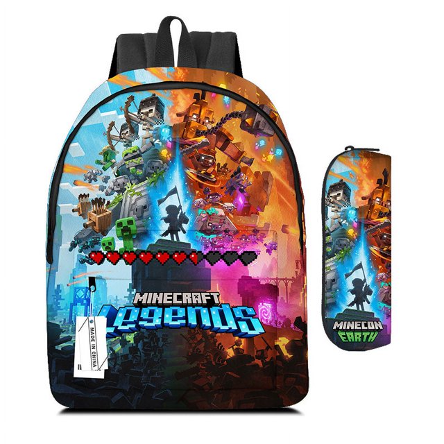 My World Schoolbag For Primary And Secondary School Students, Game Cartoon Backpack Pencil Case, Two-piece Set-HAPDEN