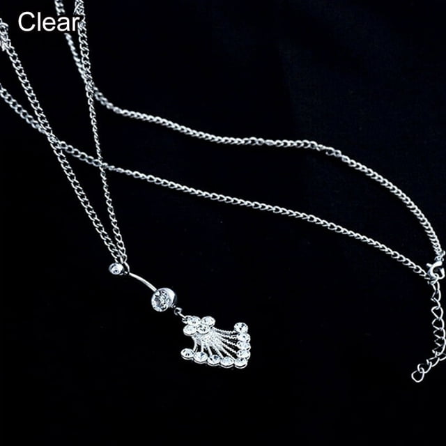 HLONK Fashion Rhinestone Navel Ring Belly Button Bar Waist Chain Body Piercing Jewelry