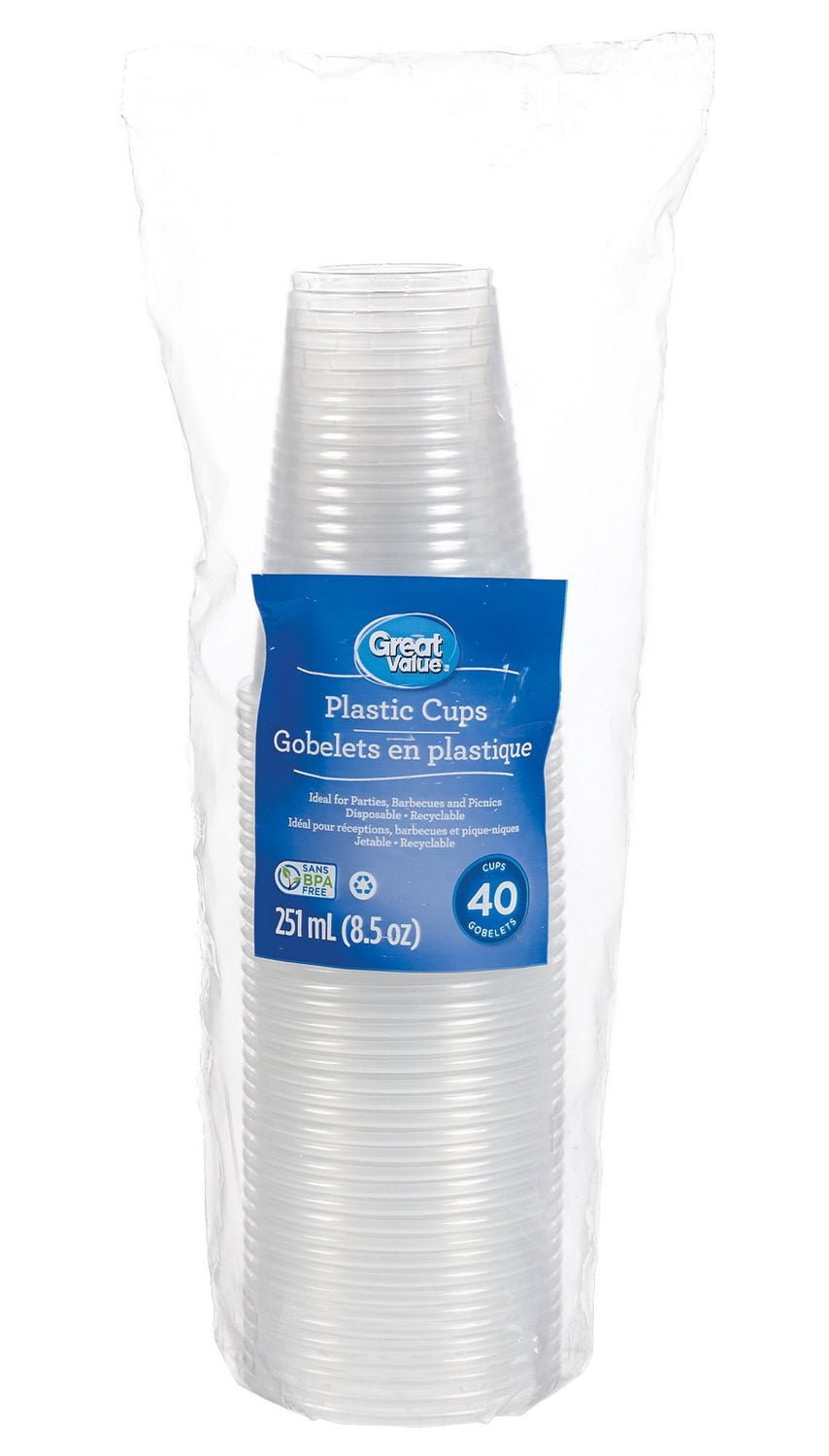 Great Value Plastic Cups, 40 Cups