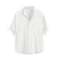 thumbnail image 3 of GZWYHT Mens Casual Button Down Shirts,Mens Shirts Men's Casual Solid Half Sleeve Cotton Linen Shirt Button Turn-Down Collar Shirt Big And Tall Shirts,Workout Shirts White 3XL, 3 of 9